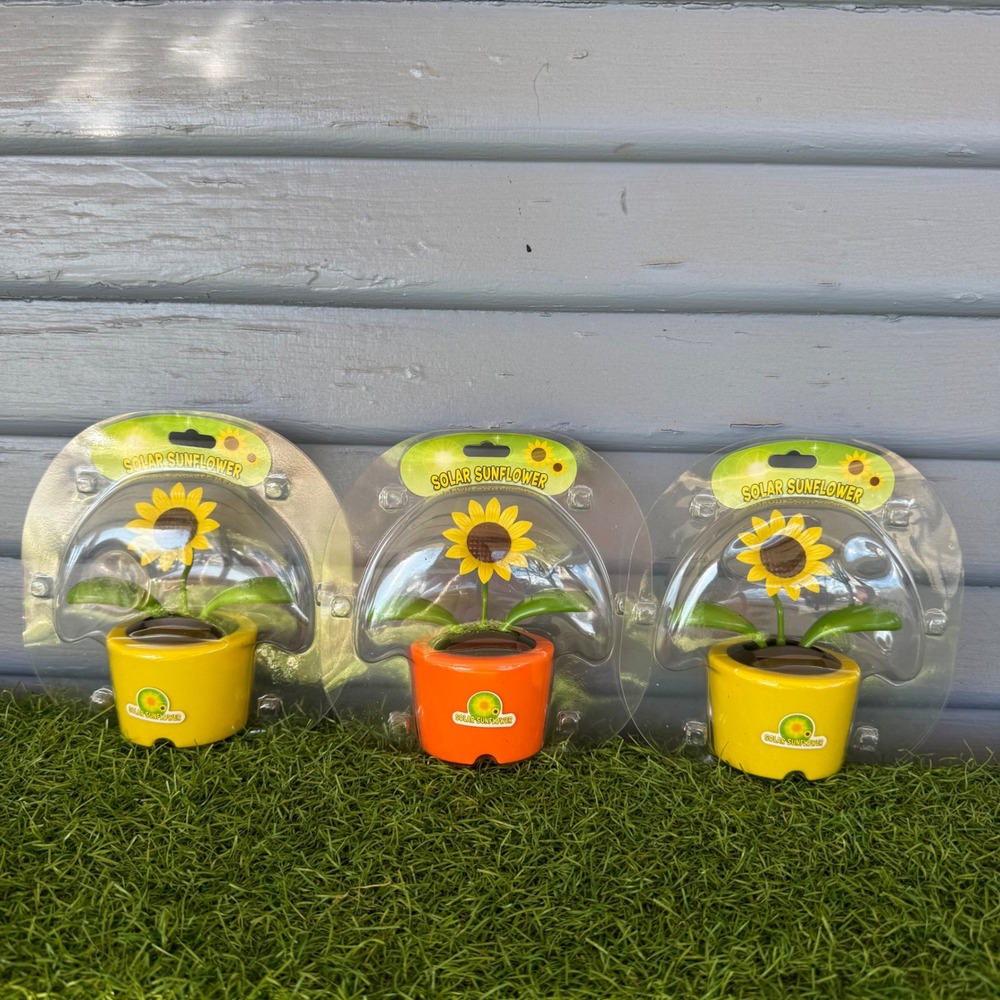 Solar Powered Dancing Sunflower Desk Dashboard Decor Yellow Orange Pot‎ Lot of 3